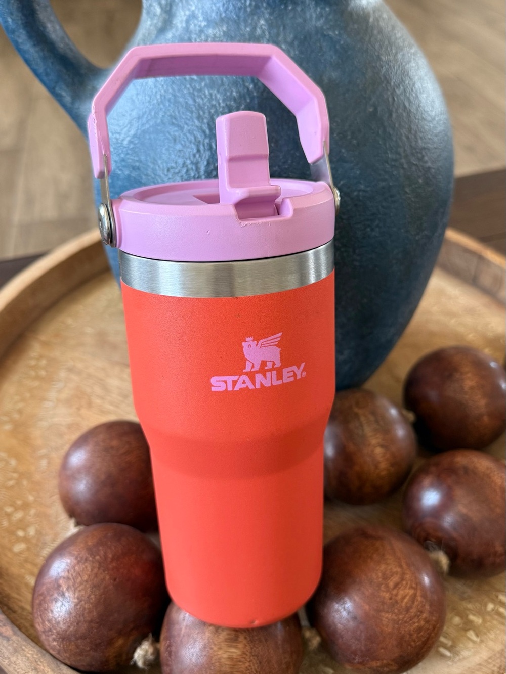 Stanley IceFlow 20oz Flip Straw Tumbler Insulated Water Bottle Coral Pink